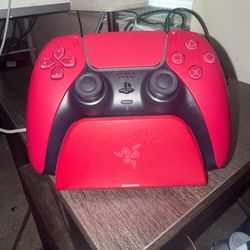 Red Ps5 Controller + Razer Charging Station - $60