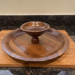 Vermillion Real Walnut Wood 2-Tier Chip & Dip