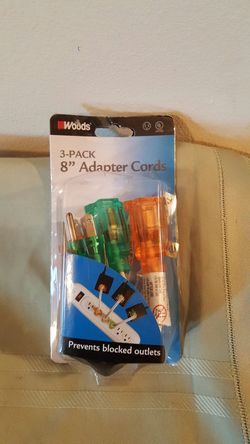 Woods 8" 16/3 SPT-2 Adapter Cord, White, 3pk