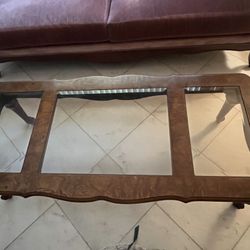 Vintage Elegant Wood and Glass Center Table