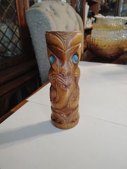 Wooden tiki totem pole 7"