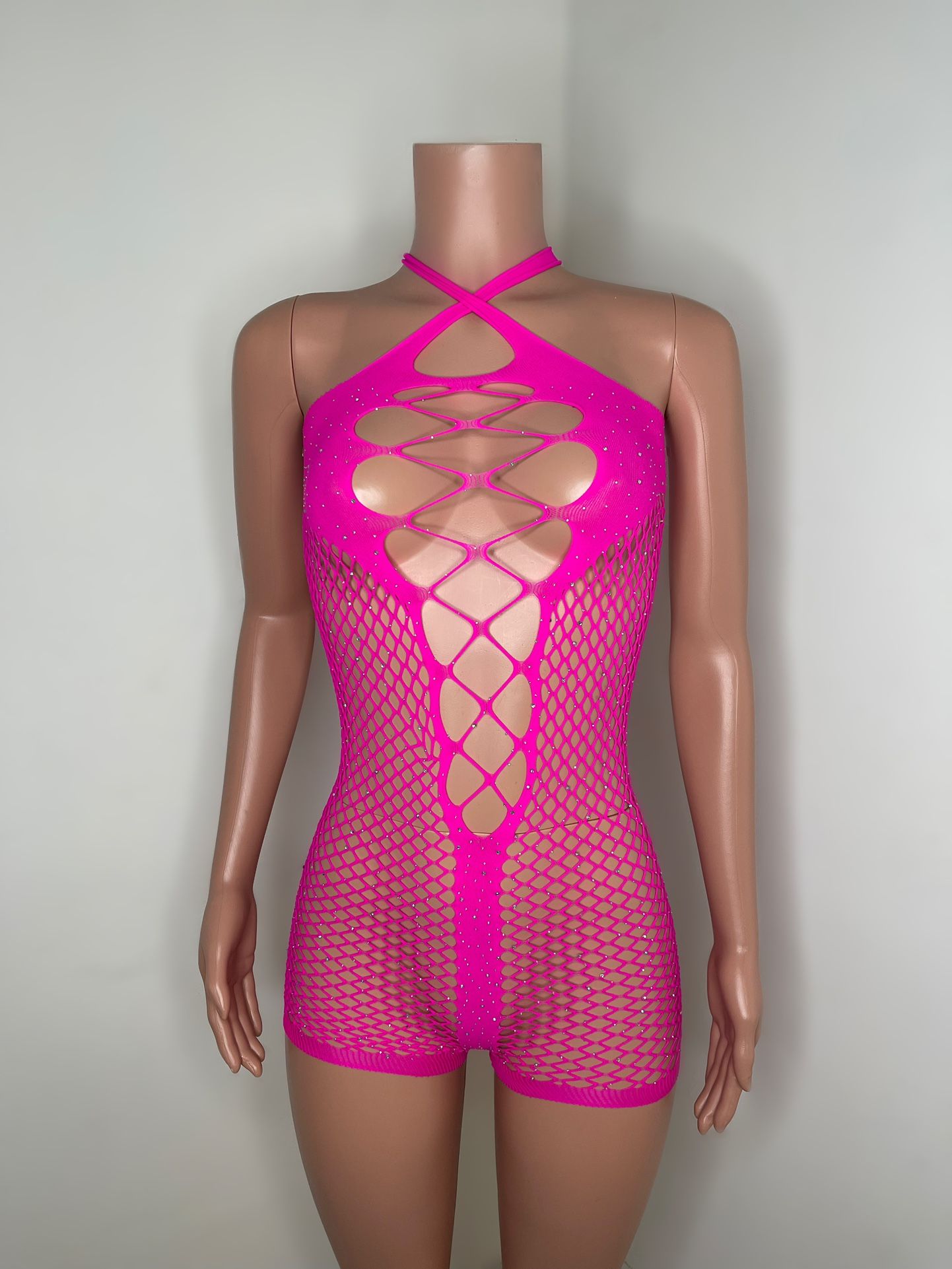 Exotic Dance-Wear Pink Fishnet One Piece