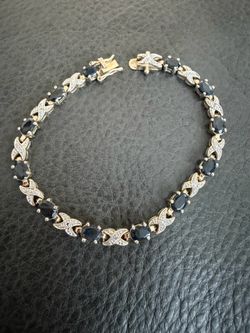 Vintage 925 CZ Sterling Silver PAJ China Bracelet With dark Blue Stones and rhinestones approx 7.5” In great condition