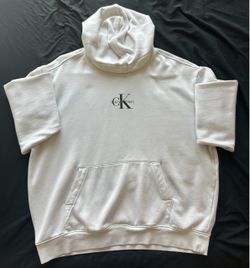 Calvin Klein Jeans White Monogram Pullover Hoodie - Size L