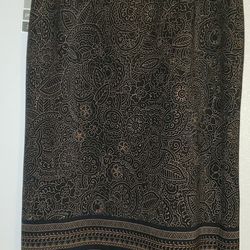 Briggs New York Petite Black/Tan Paisley Pencil Midi Skirt (12P)
