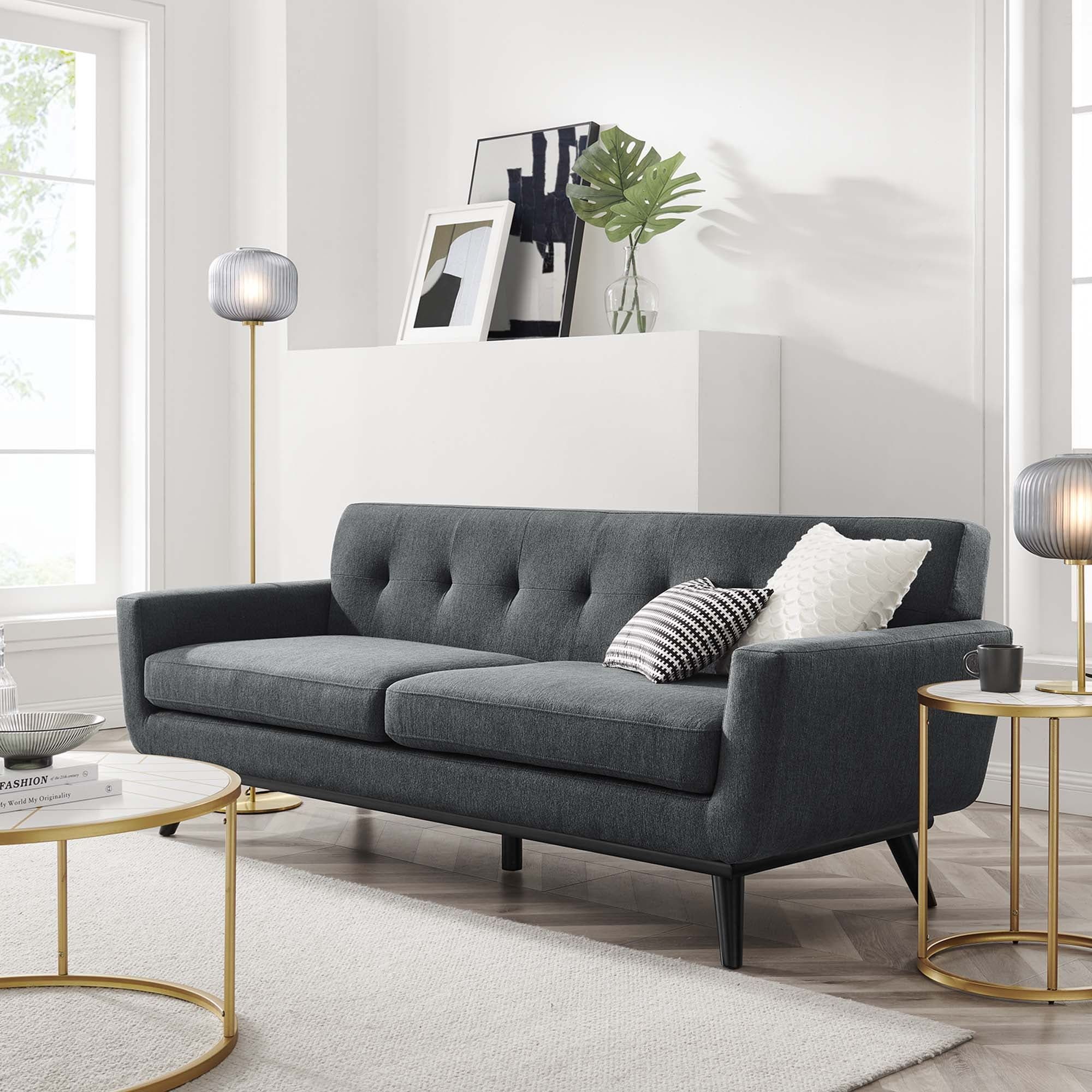 Engage Herringbone Fabric Sofa in Charcoal