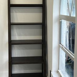 Like-New 5-Shelf Ladder Bookcase – Dark Wood