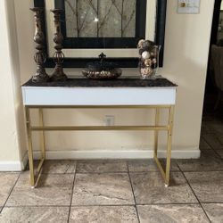 Golden And White Modern Desk It’s 31 By 42 Inches.