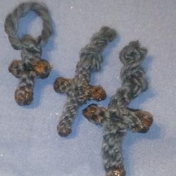 Dark blue linen cotton hand crafted blue cross pendant 