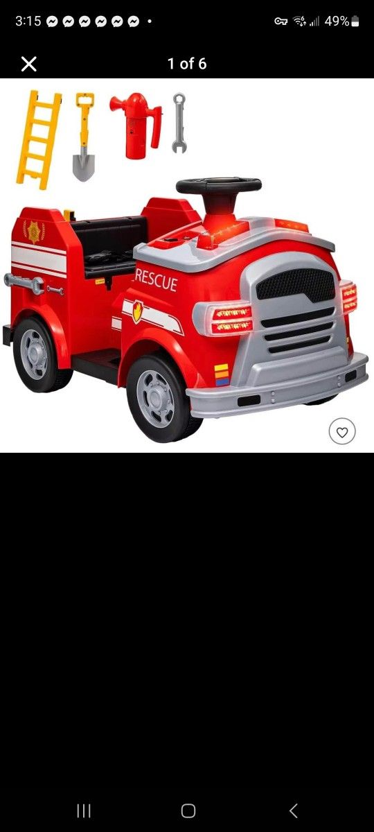 12V Ride on Fire Truck, Battery Powered Electric Car for Kids with Siren, Flashing Lights Fire Extin