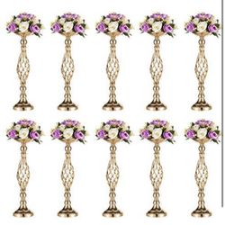 New 10 Piece Gold Flower/candle Holders $200