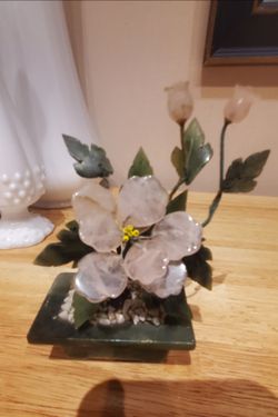 Vintage Jade Rose Quartz Carved Bonsai Tree 70s