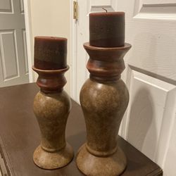 Gorgeous Set Of Stocky Ceramic Pillar Candle Holders!