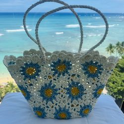  Hand Knitted Crochet Daisy Tote Bag - Large
