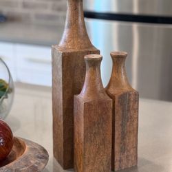 Wood Bottles Set Of 3