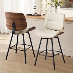 Brand New 26.7” Beige PU Leather Counter Stools – Set of 2 (Non-Assembled, Brand New in Box)