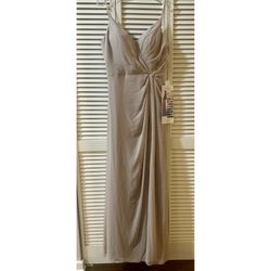 NEW Mori Lee Spaghetti Strap Chiffon Taupe Formal Prom Long Dress Size 12
