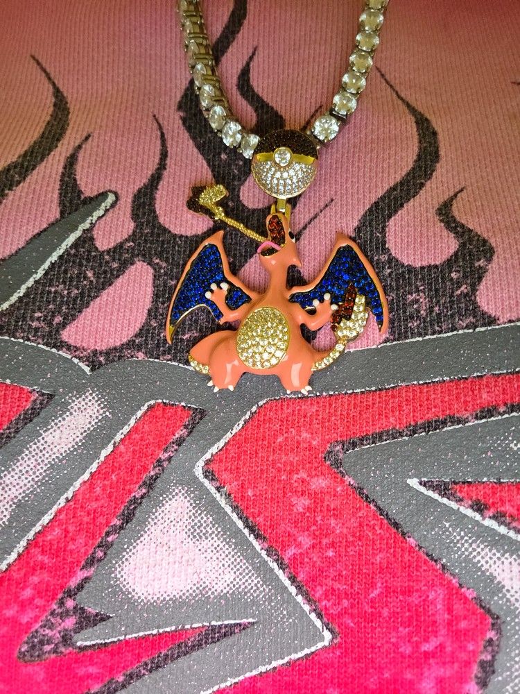 Colorized S925 Silver Lab Grown Diamond Charizard Pendant