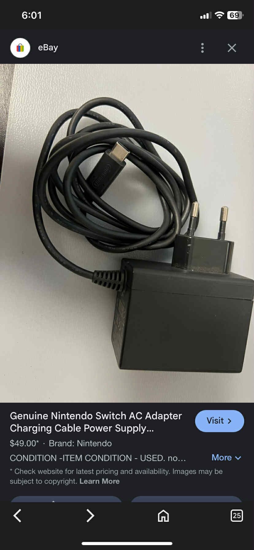 Nintendo Switch Euro Charger 