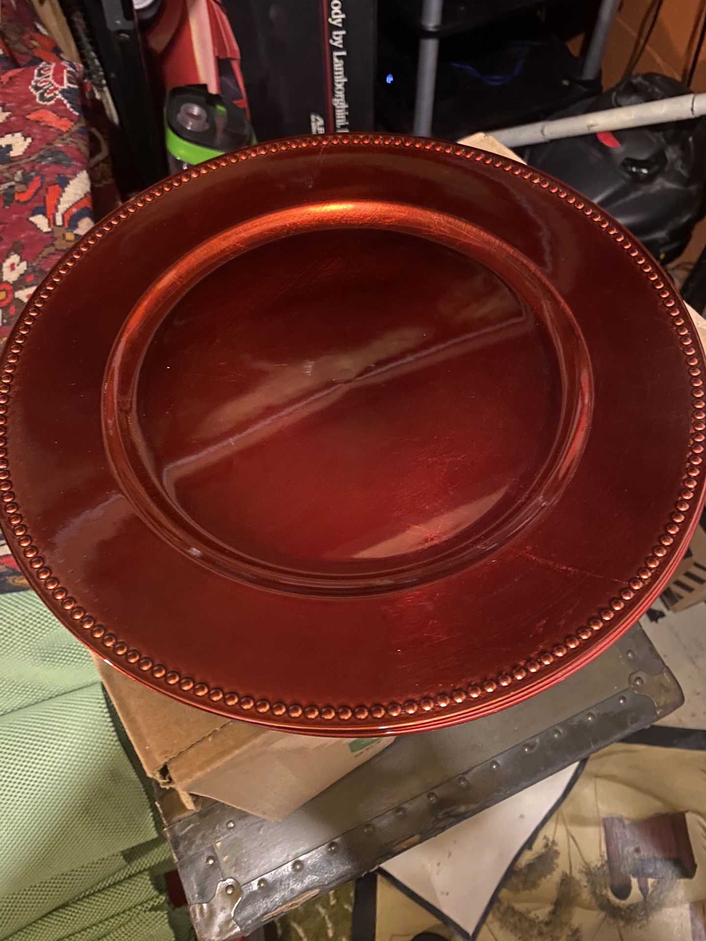 New! 13” Beaded Charger Plate - Cooper Color - Set Of 12