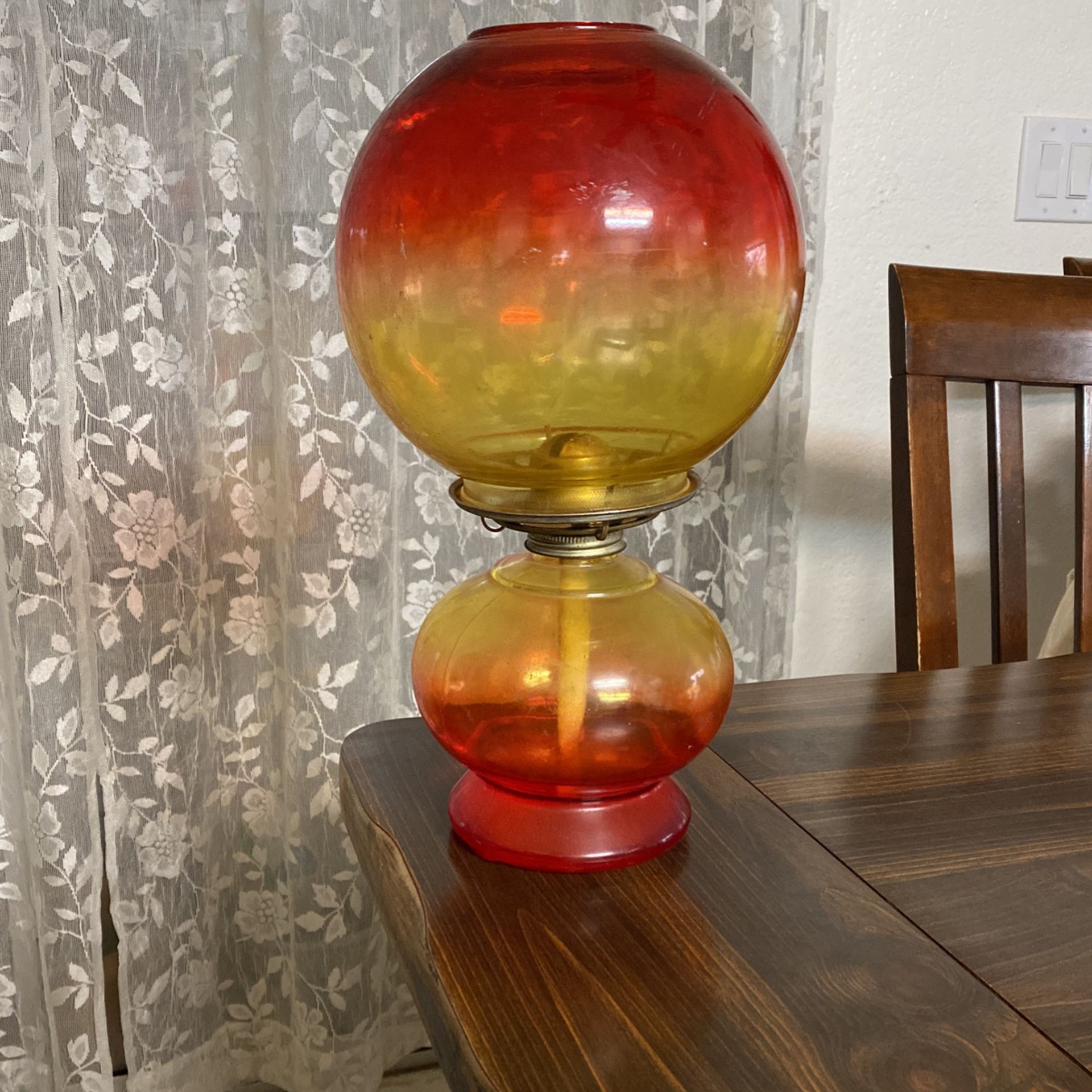 Antique Vintage Amberina Eagle Globe Glass Oil Lamp