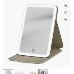 iHome Travel Mirror with Light and Adjustable Stand, Shatterproof Makeup Mirror with Rechargeable Battery – White