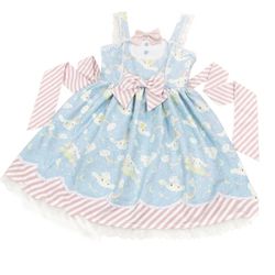 New! Blue Kawaii Sanrio Cinnamoroll Lolita Babydoll Cosplay Dress 3 Bags Bundle