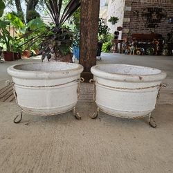 White Round Clay Pots, Planters, Plants. Talavera, Pottery $70 cada una