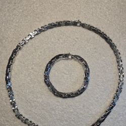 Men's Stainless Steel Necklace And Bracelet Set