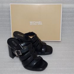 Michael Kors Sandals Heels Slides. Black Silver. New In Box. Size 8.5 Women's Shoes. Retail $160