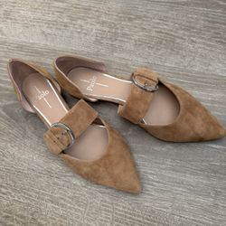 Linea Paolo Dean Suede Two Piece Buckle Flats - Tan