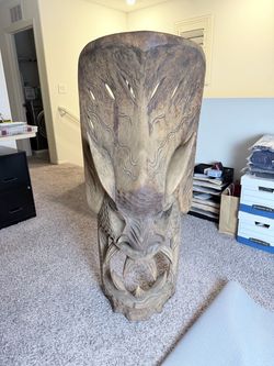 Large Hand-Carved Wood Demon Tiki Mask