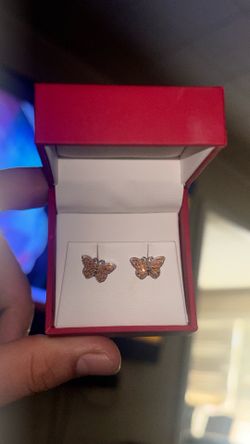 14K TWO TONE GOLD BUTTERFLY EARRING STUDS