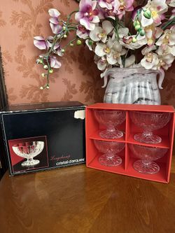 Set of 4 Cristal D’Arques Long champ Footed Dessert Bowls