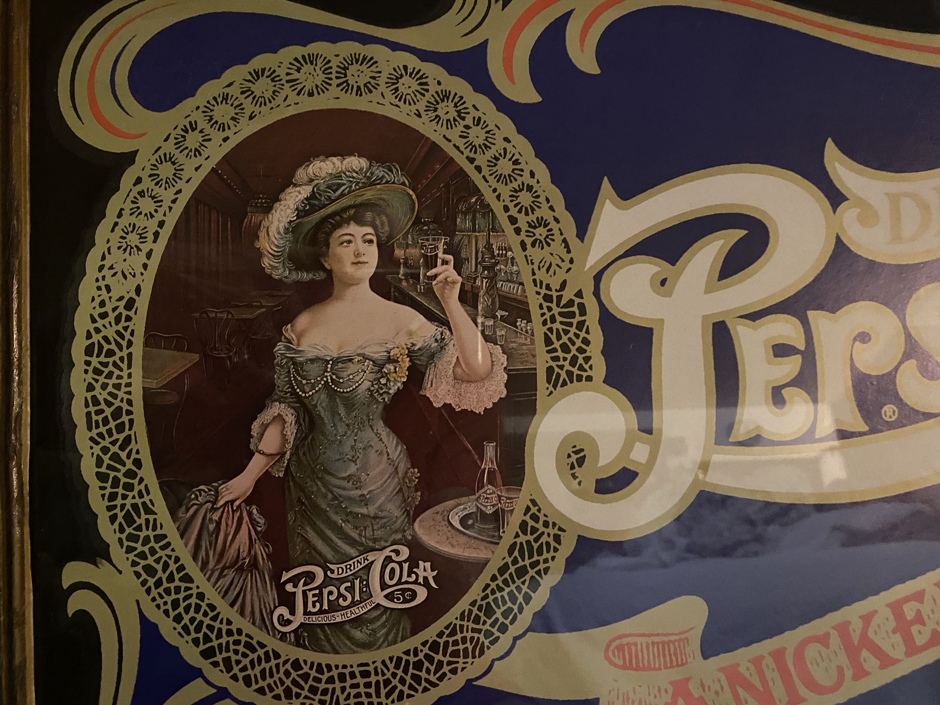 Vintage Pepsi Gibson Girl Framed Picture Drink Cola A Nickel Drink Worth A Dime