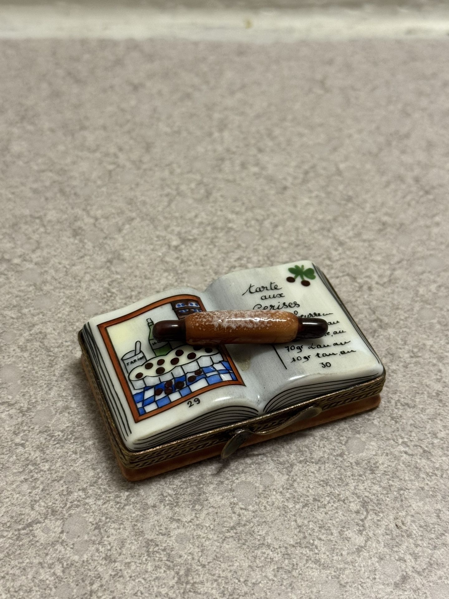 Limoges France Porcelain Trinket Box – Recipe Book with Rolling Pin – Hand-Painted Collectible