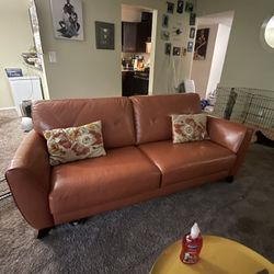 Like New Orange Leather sofa and Olive Green Leather Recliner
