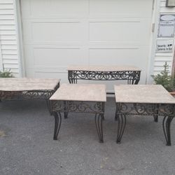 faux marble coffee table, pair of end tables and sofa table Set