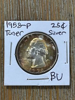 1958-p toned rainbow 🌈 Washington Silver Coin Brillant Uncirculated