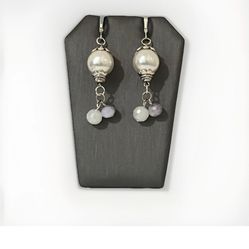 Vintage Style Faux Pearl Dangle Earrings Faceted Bead 925 Silver Leverback