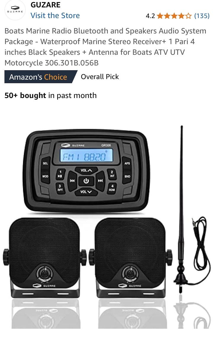 Boats Marine Radio Bluetooth and Speakers Audio System Package -65
