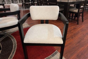 Cream Upholstered Black Wood Dining Chairs
