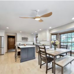 56 in. White Integrated LED Indoor/Outdoor Ceiling Fan with Light Kit and Remote Contro, Reversible Motor - Brand New