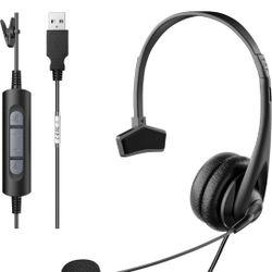 NEW! USB Headset w/ Microphone for Computer, Wired Stereo Headset with Microphone, Mute, Volume Control