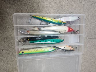 Lot of 7 Fishing Lures with Tackle Box