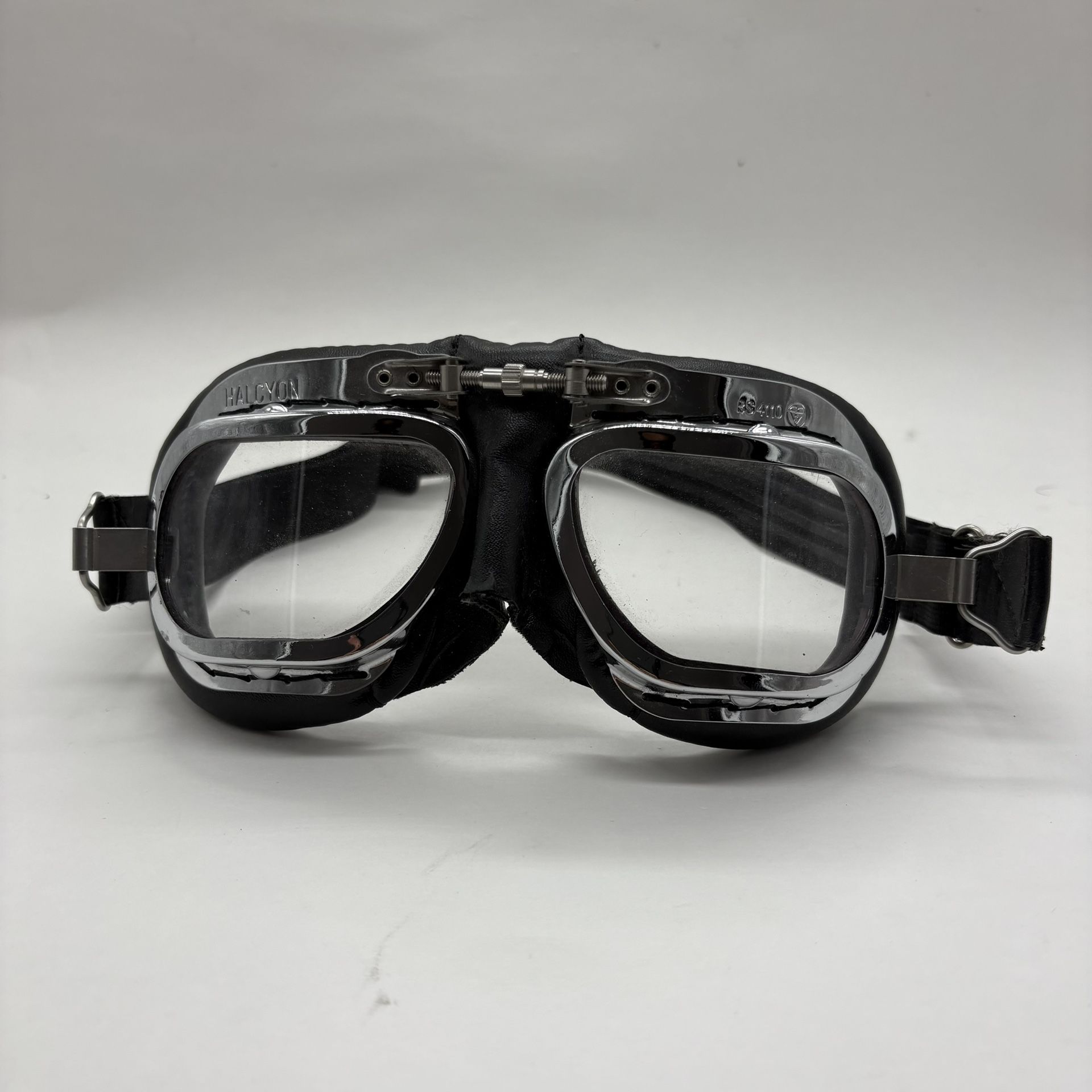 Vintage Halcyon BS4110 Black / Chrome Motorcycle Goggles Eye Protection