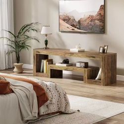 RY0262 63-Inch TV Stand for 75-Inch TVs, Farmhouse Entertainment Center with Open Storage Shelves, Rustic Brown Television Console for Living Room, Be