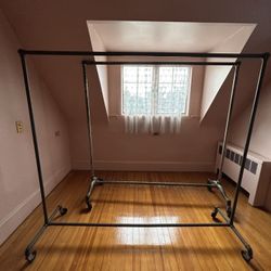 Vintage Rolling Garment Rack with Cast Iron Bubble Fittings