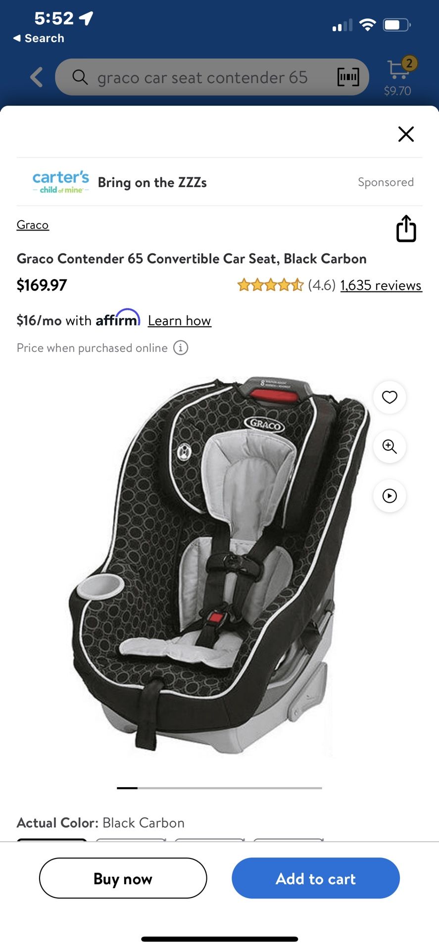 Graco Contender 65 Convertible Car Seat, Black Carbon-used