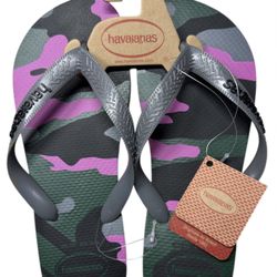 Havaianas Top Camo Flip Flop Sandals Size US 6/7 Green Black Pink Camo